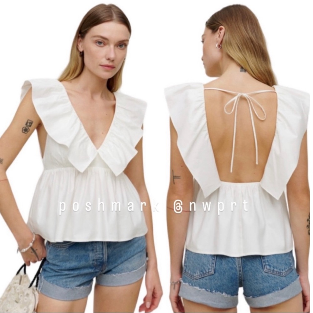 REFORMATION Renzo Ruffle Top Neck Tie Tunic Summer White XS 0